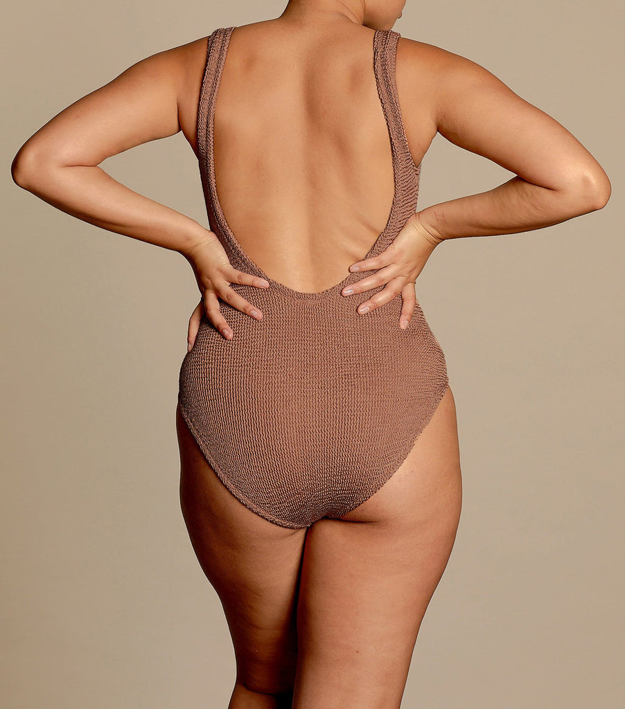 Swimwear Hunza G Square Neck Swimsuit in Matalic Cocoa Hunza G