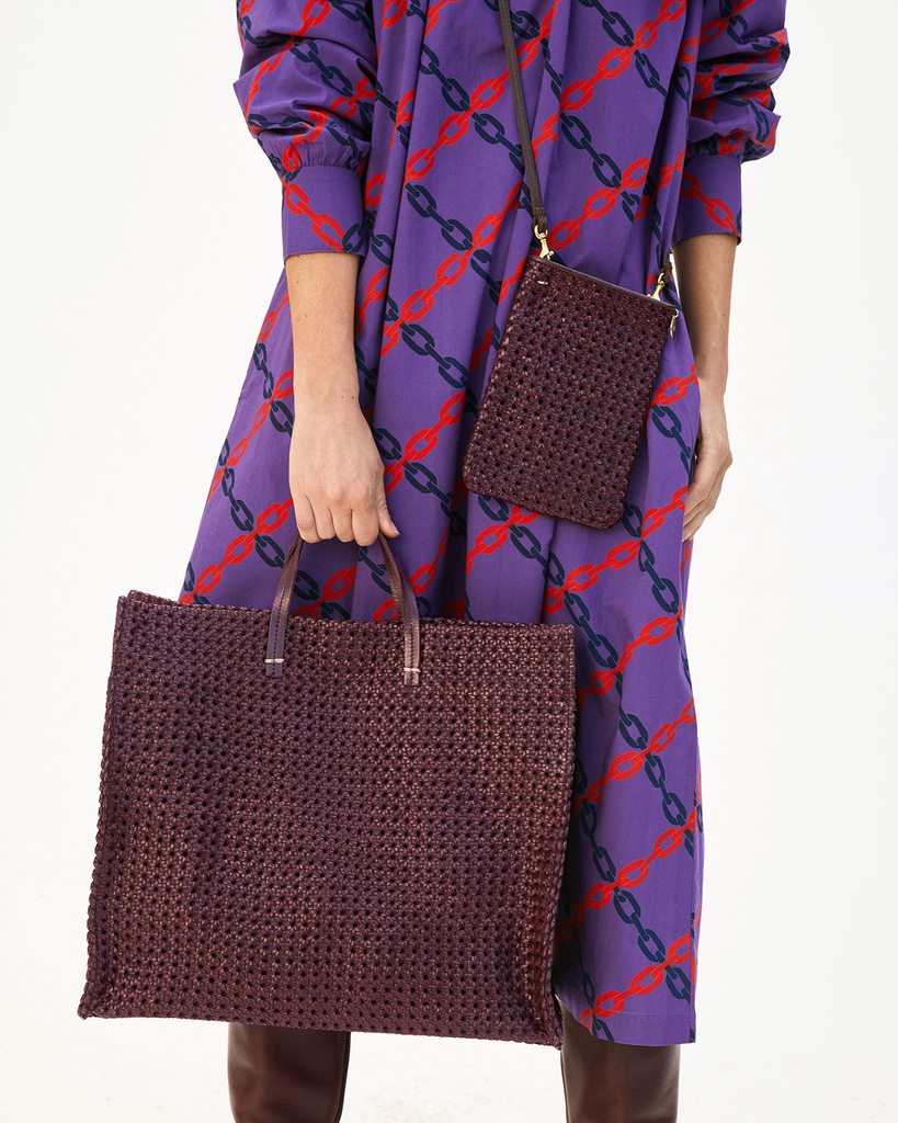 Handbags Clare V. Simple Tote in Plum Rattan Clare V.