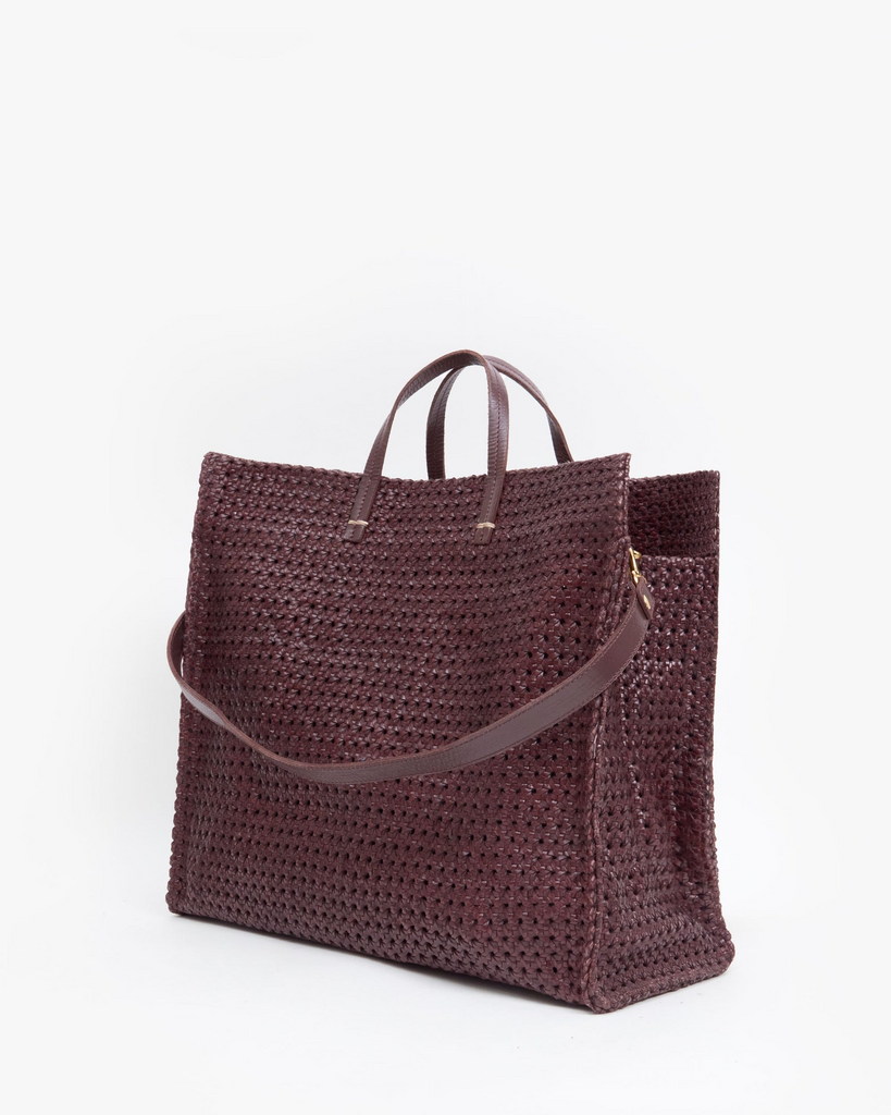 Handbags Clare V. Simple Tote in Plum Rattan Clare V.