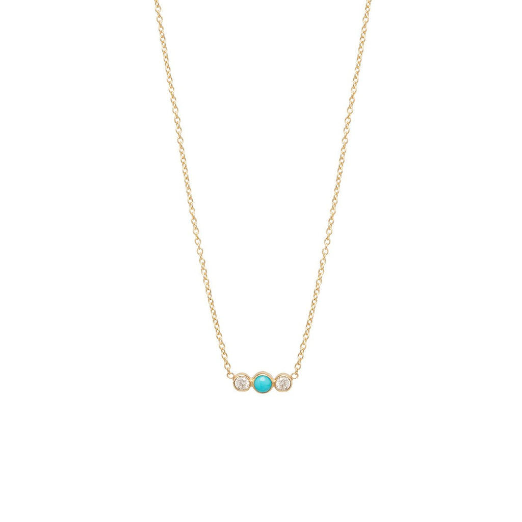 Necklaces Zoe Chicco Diamond and Turquoise Bar Necklace in Yellow Gold Zoe Chicco