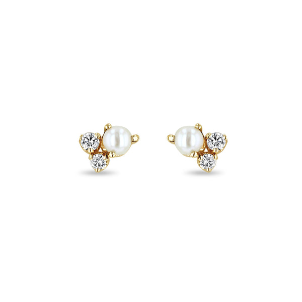 Earrings Zoe Chicco Diamond and Pearl Cluster Studs in Yellow Gold Zoe Chicco