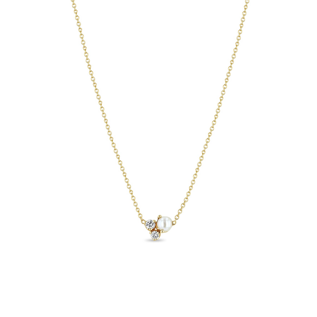 Necklaces Zoe Chicco Diamond and Pearl Cluster Necklace in Yellow Gold Zoe Chicco