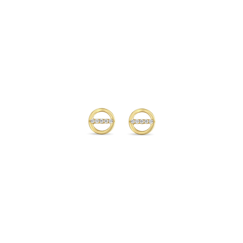 Earrings Zoe Chicco Circle Diamond Bar Studs in Yellow Gold Zoe Chicco