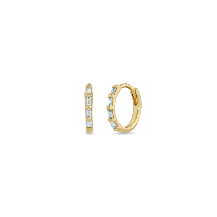 Earrings Zoe Chicco Baguette Diamond Huggies in Yellow Gold Zoe Chicco