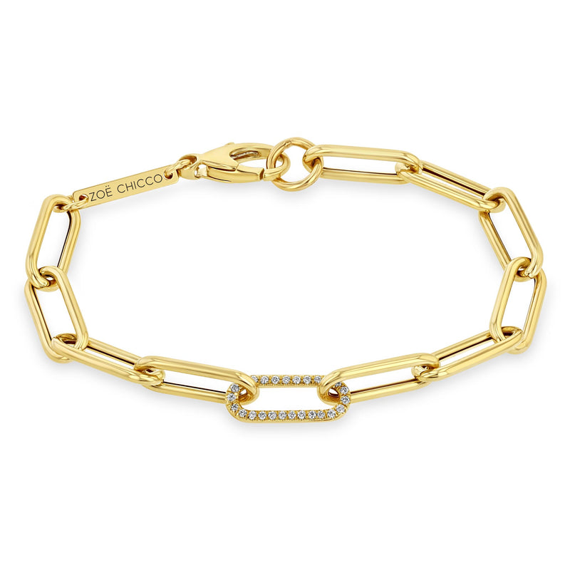 Bracelets Zoe Chicco Pave Diamond Paperclip Chain Bracelet in Yellow Gold Zoe Chicco