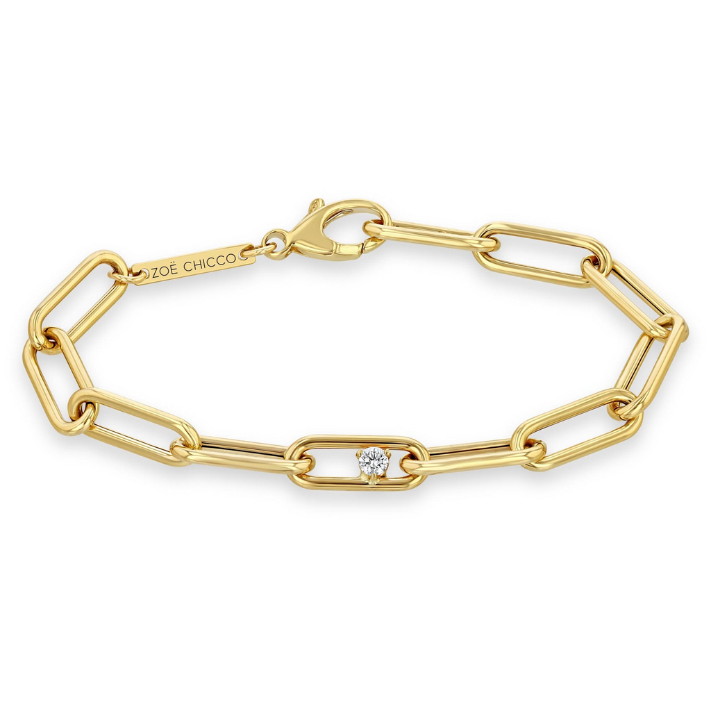 Bracelets Zoe Chicco Diamond Paperclip Chain Bracelet in Yellow Gold Zoe Chicco