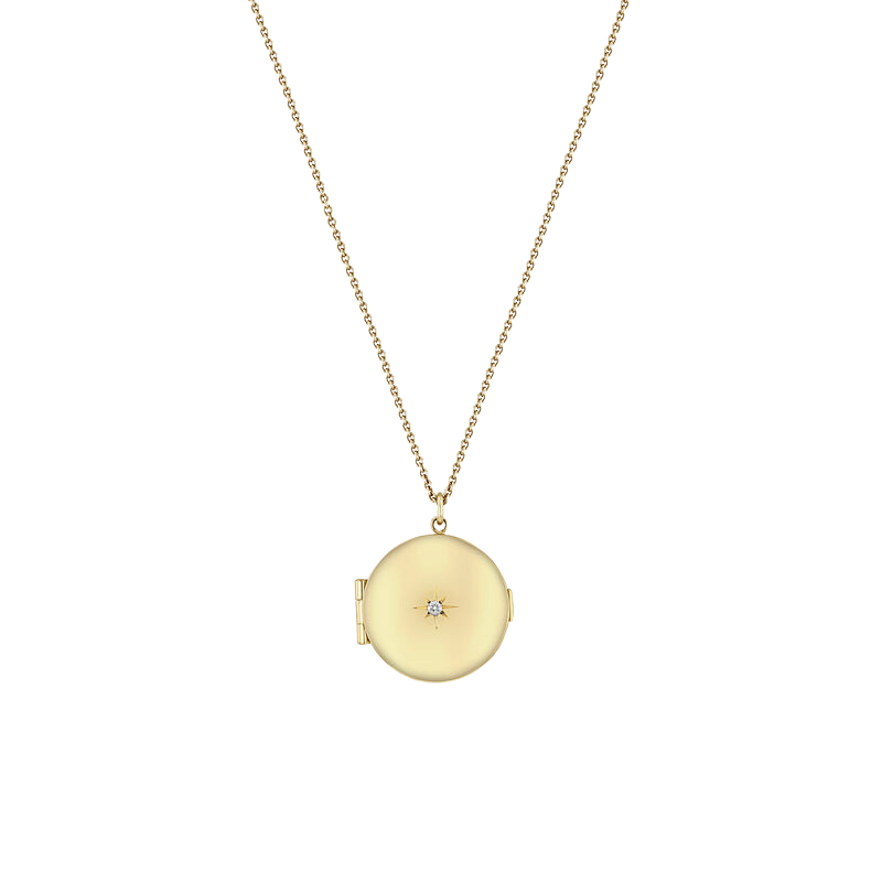 Necklaces Zoe Chicco Star Set Diamond Round Locket in Yellow Gold Zoe Chicco