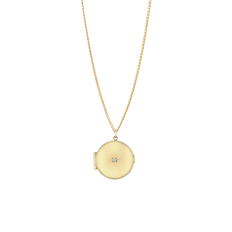 Necklaces Zoe Chicco Star Set Diamond Round Locket in Yellow Gold Zoe Chicco