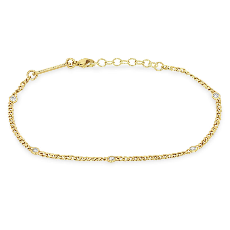 5 Floating Diamond X Small Curb Chain Bracelet in Yellow Gold