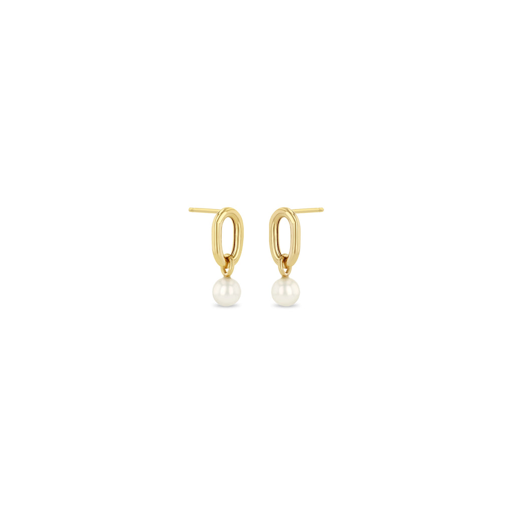 Earrings Zoe Chicco Link with Freshwater Pearl Studs in Yellow Gold Zoe Chicco