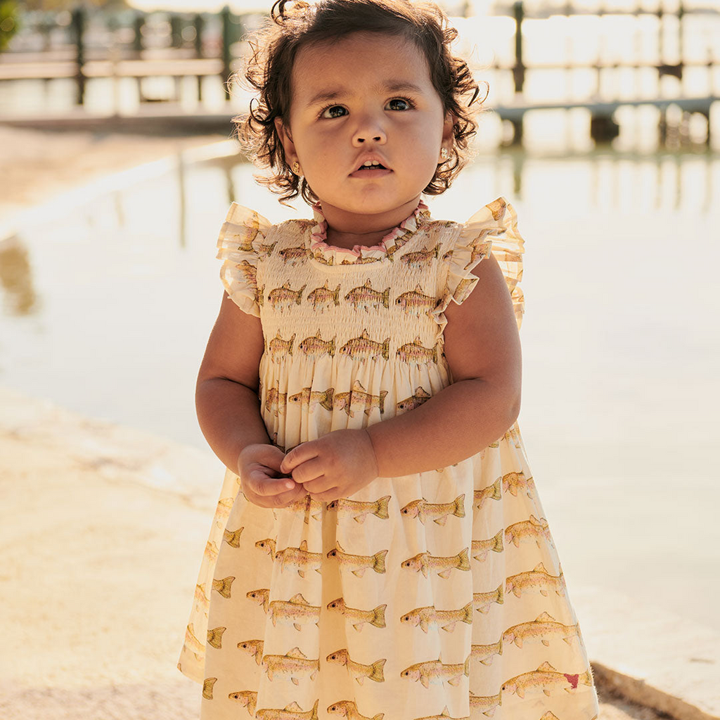 Baby Pink Chicken Baby Stevie Dress Set in Rainbow Trout Pink Chicken