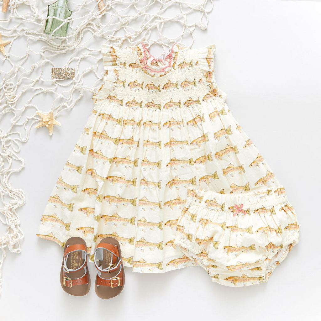 Baby Pink Chicken Baby Stevie Dress Set in Rainbow Trout Pink Chicken