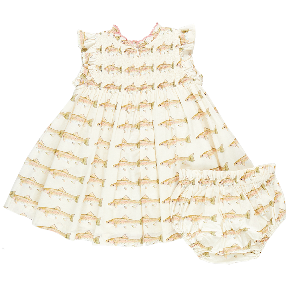 Baby Pink Chicken Baby Stevie Dress Set in Rainbow Trout Pink Chicken