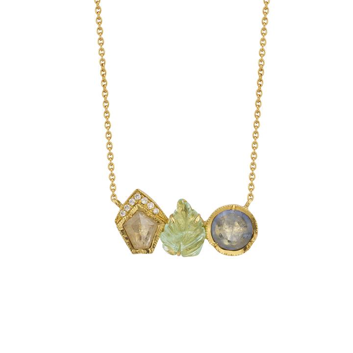 Necklaces Brooke Gregson Rivera Leaf Necklace with Emerald, Diamond and Sapphire Brooke Gregson