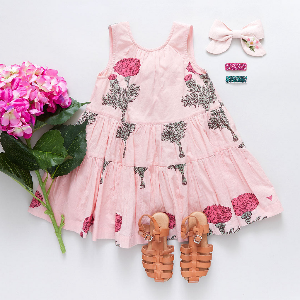 Children's Apparel Pink Chicken Elouise Dress in Blush Marigold Pink Chicken
