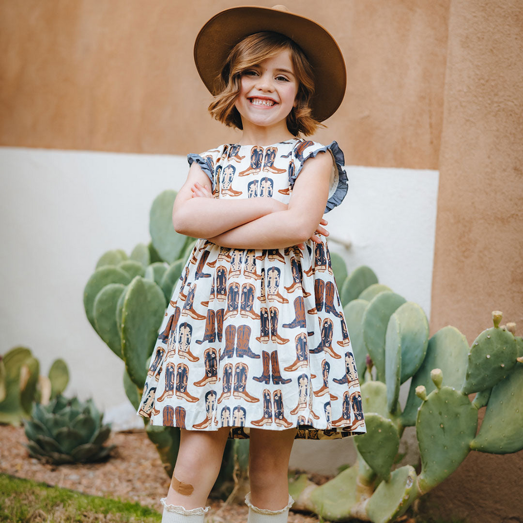 Childrens Apparel Pink Chicken Girls Nell Dress in Cowboy Pink Chicken
