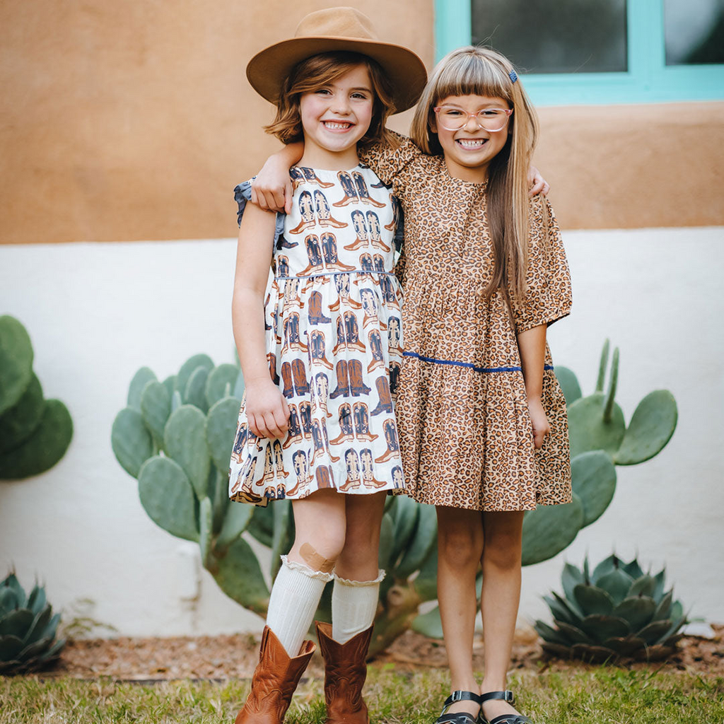 Childrens Apparel Pink Chicken Girls Nell Dress in Cowboy Pink Chicken