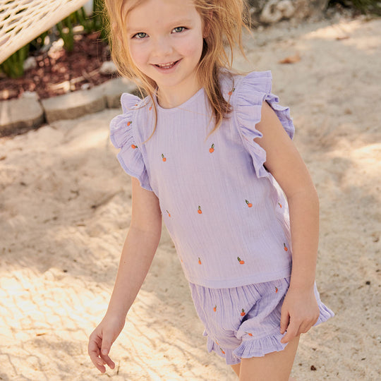 Children's Apparel Pink Chicken Girls Roey Set in Lavender Orange Pink Chicken