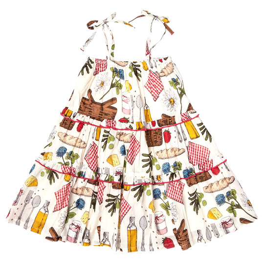 Childrens Apparel Pink Chicken Girls Garden Dress in Parisian Picnic Pink Chicken