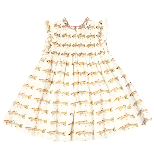 Childrens Apparel Pink Chicken Girls Stevie Dress in Rainbow Trout Pink Chicken