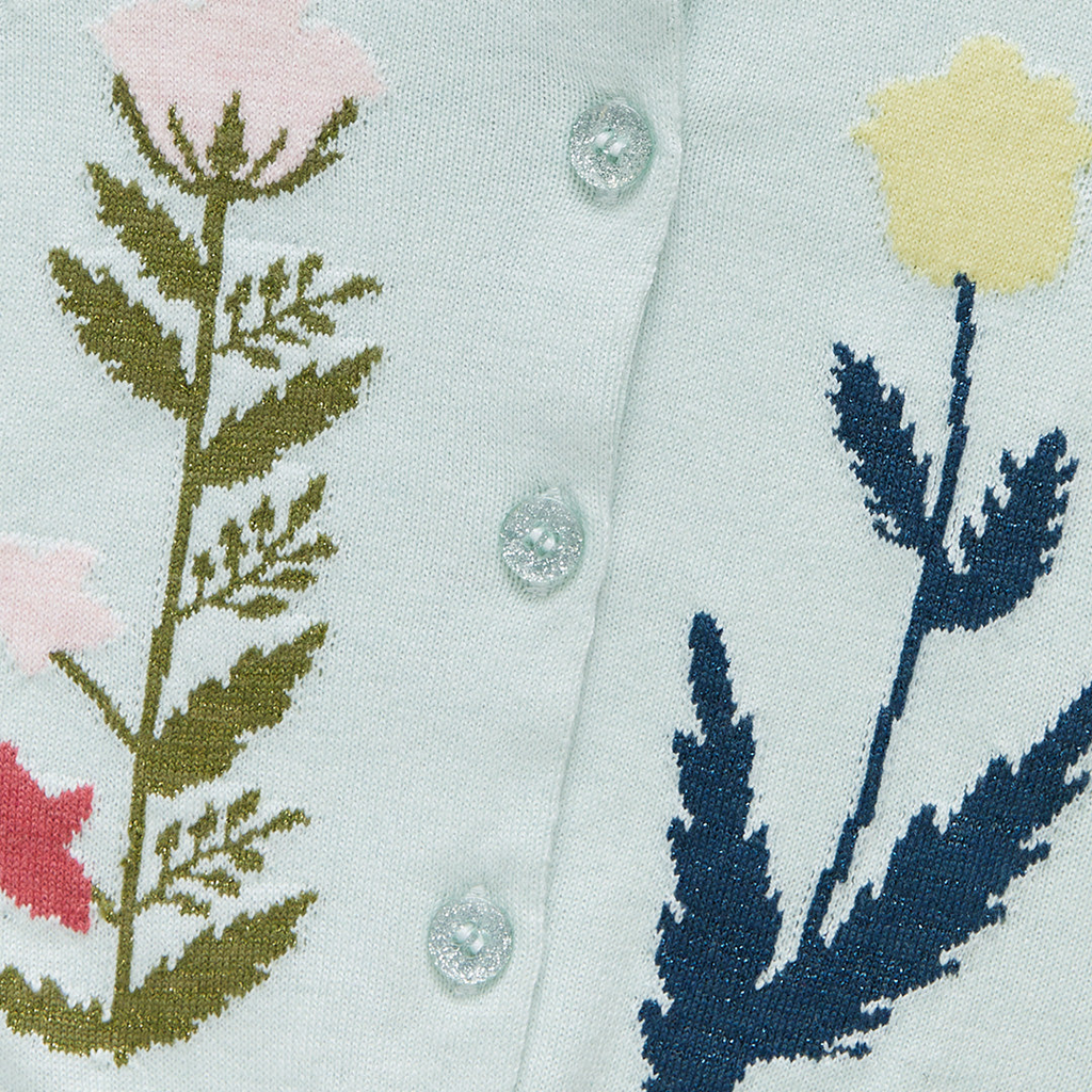 Childrens Apparel Pink Chicken Girls Paper Floral Sweater in Light Aqua Pink Chicken