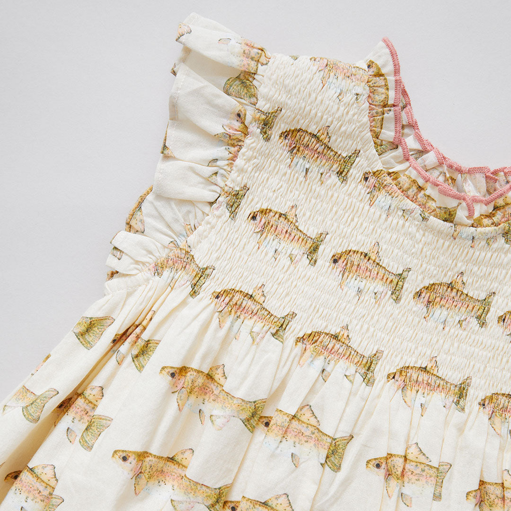 Childrens Apparel Pink Chicken Girls Stevie Dress in Rainbow Trout Pink Chicken