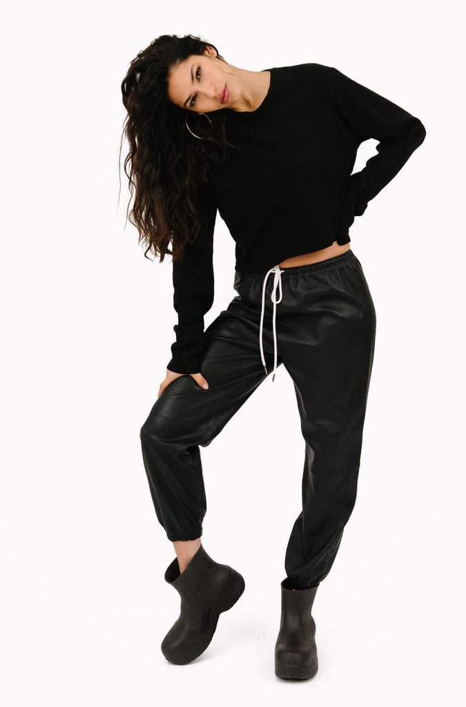 Leather Pants SPRWMN Leather Sweatpants in Black Sprwmn